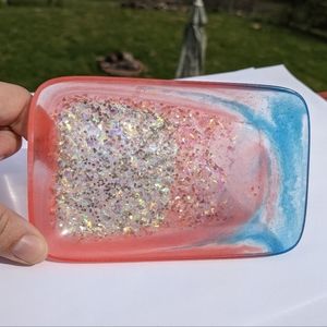 Cute Sparkle Tray Soap Dish Resin Art Gift Handmade Glitter Shimmer Pink Blue